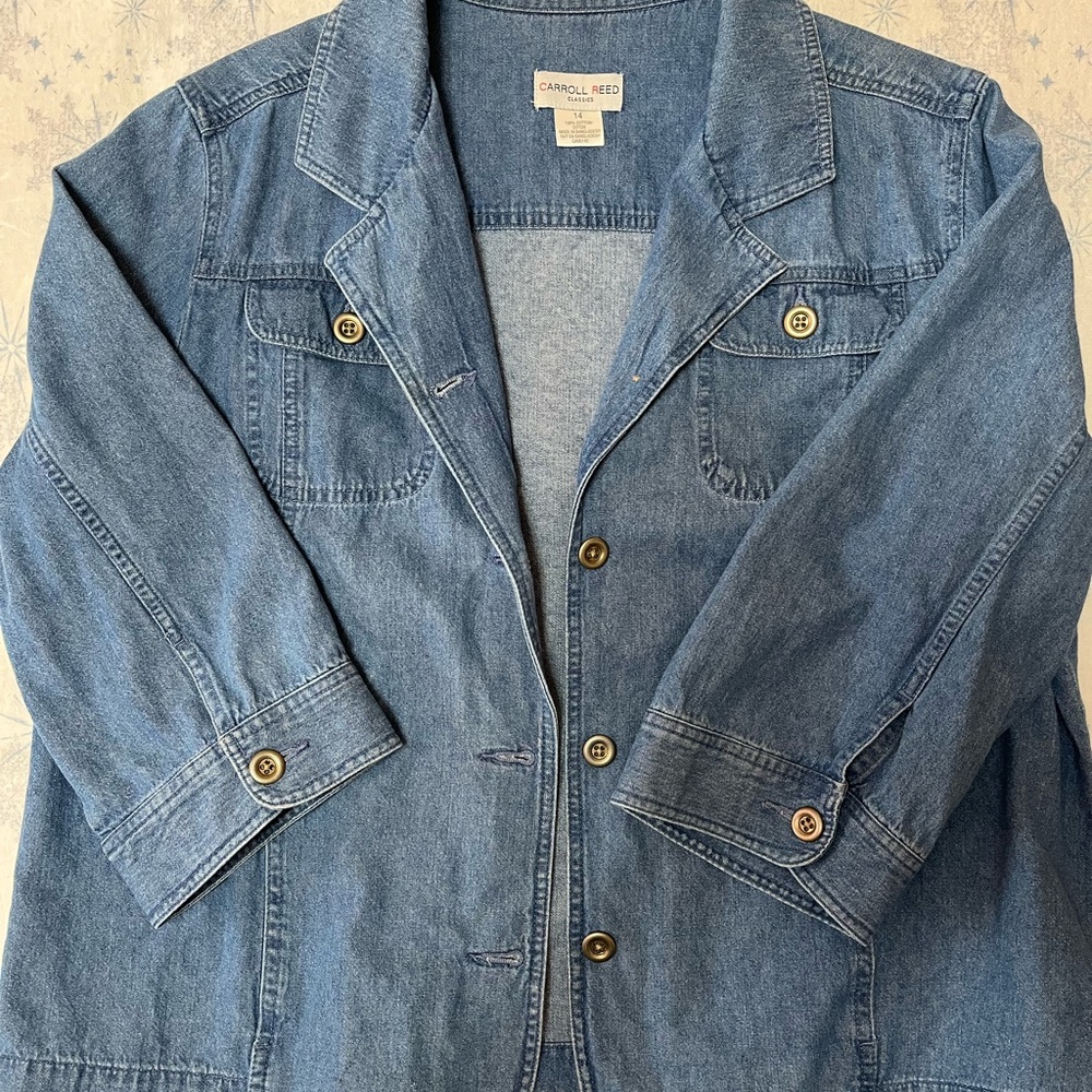Jean jacket blazer, fair condition, lightly used.